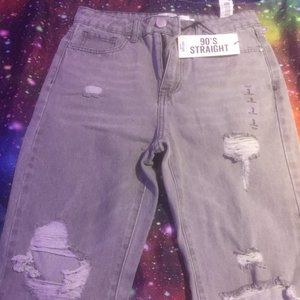 Grey Ripped High Rise Jeans